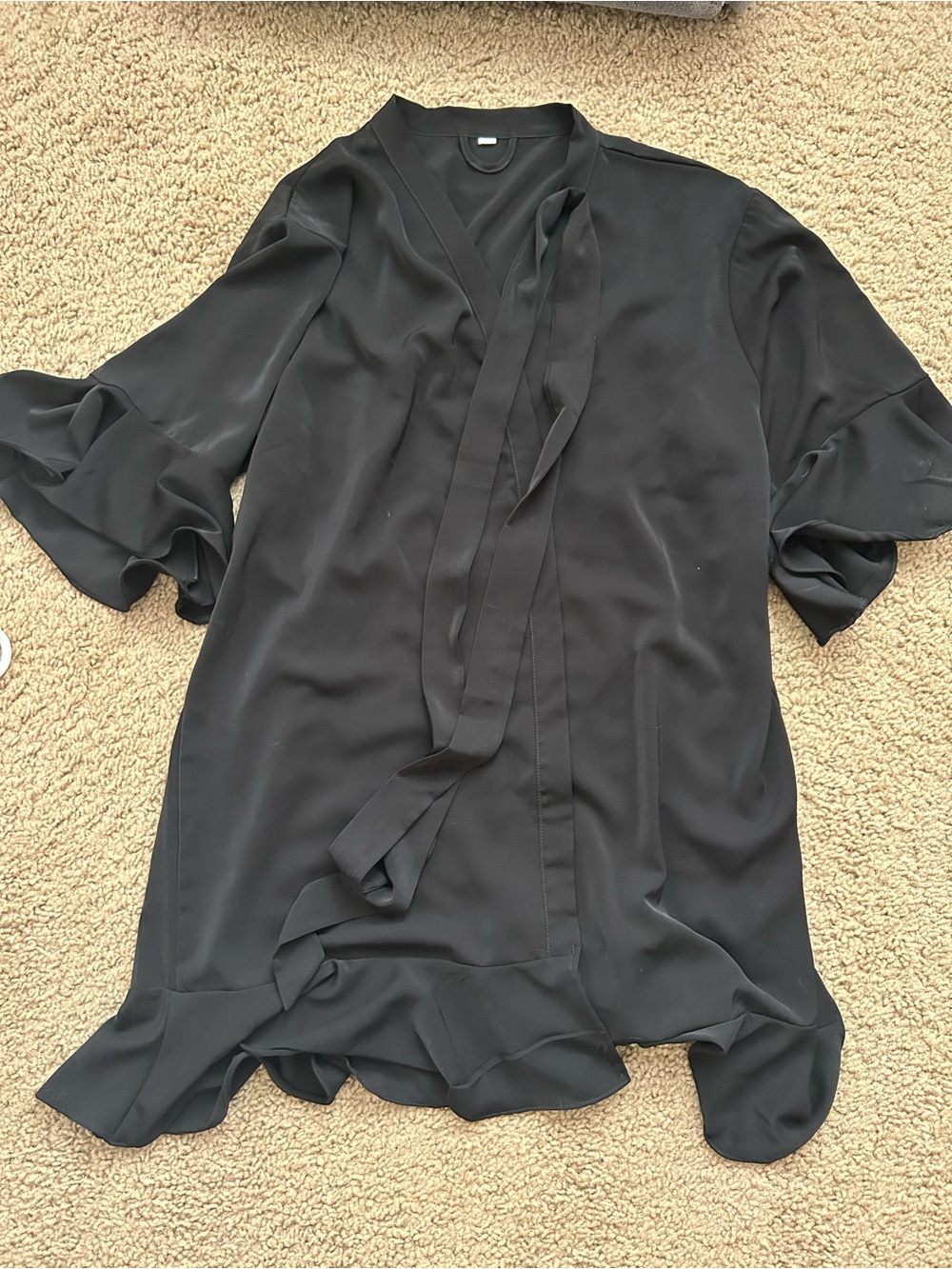 Black Silk Ruffle Hem Women's Robe